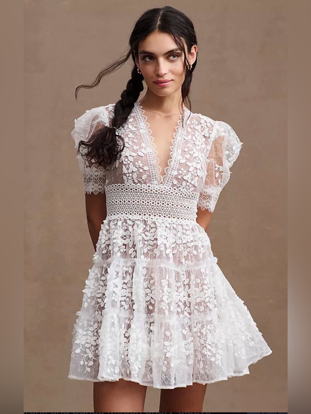 Bronx and Banco White Floral Lace Mini Dress Size Small